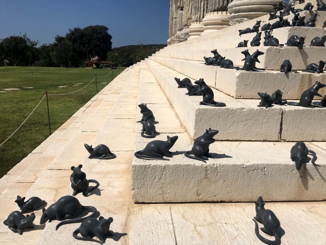 Apollon Tapınağı basamaklarına 73 'mitolojik fare' yerleştirildi